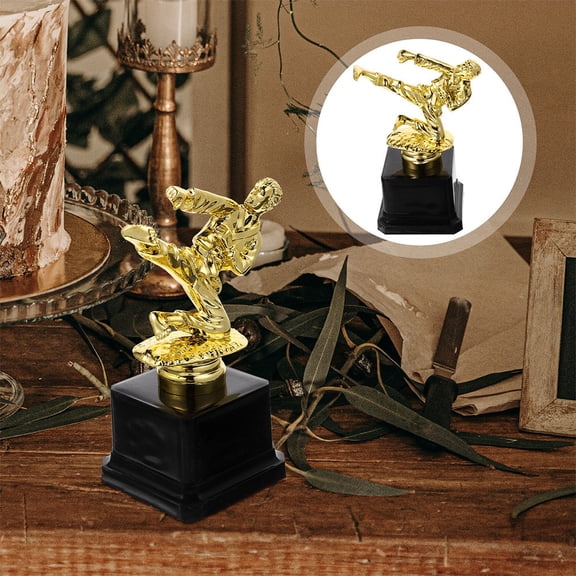 GAXIRE 2Pcs Golden Trophy Decor with Martial Move Design for Ceremony Celebration and Competition Award