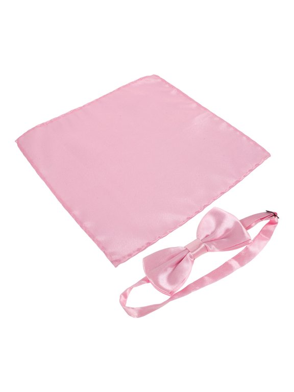 Mens Pink Pre-Tied Bow Tie and Pocket for Formal Events