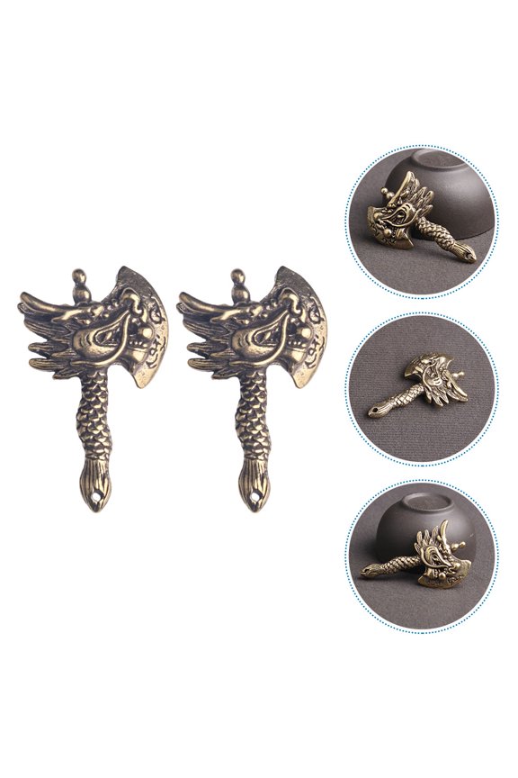 2Pcs Retro Craft Axe Shaped DIY Adornments Brass Pendants Keychain Pendants