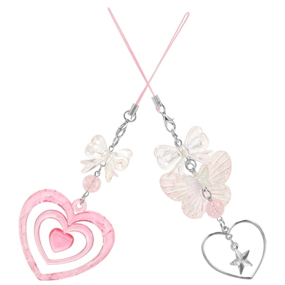 GAXIRE Practical Pink Phone Charm Heart Bow Zinc Alloy Acrylic for Phone Purse 2Pcs