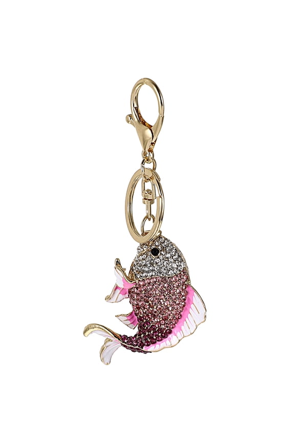 2-Pack Red Metal Keychains with Rhinestone Carp Charm, Stylish Bag and Purse Accessories for Women and Men