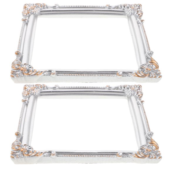 GAXIRE 2Pcs Tiny Resin Photo Frames Plated Silver with European Embossed Patterns for Tabletop Decor