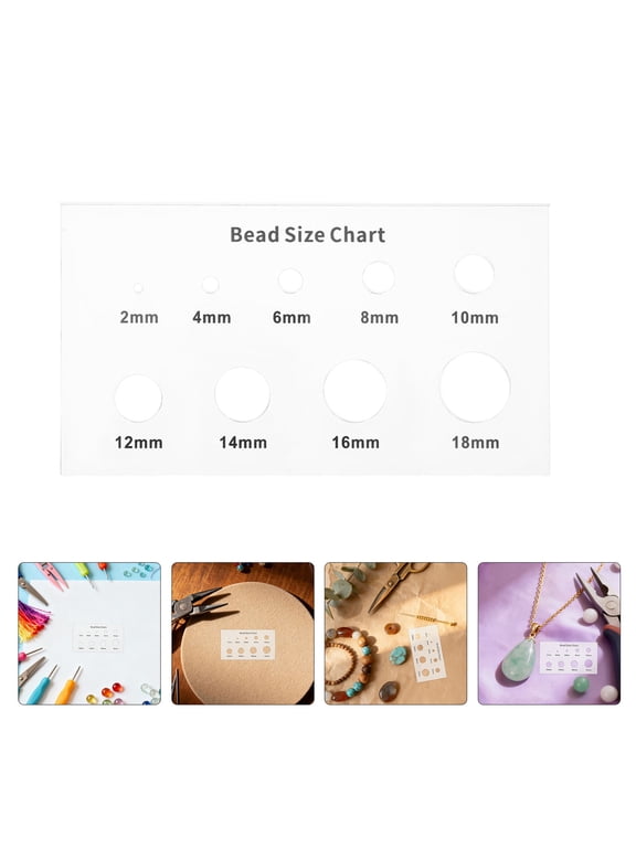 2Pcs Transparent Acrylic Bead Measurement Tool with Bead Size Chart for Jewelry Making Crafts