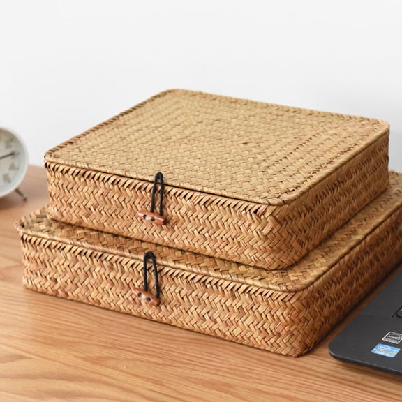 GAXIRE Set of 2 Handwoven Decorative Seagrass Storage Baskets, Natural Dried Seagrass Bins for Home Organization and Storage