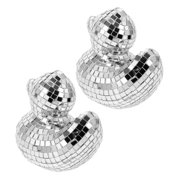 GAXIRE Duck Disco Ball Modern Decor Foam Glass Duck Ornament Silver 2Pcs