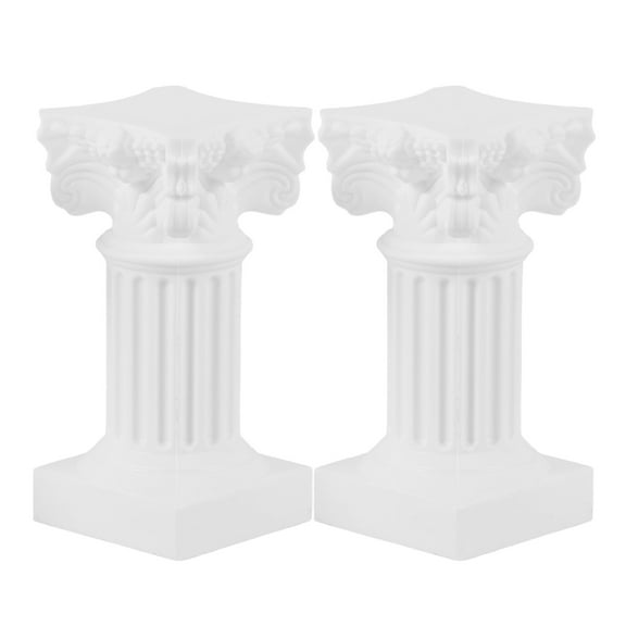 GAXIRE 2pcs Roman Pillar Candlestick White Column Decor Desktop Ornament Home Use Adults