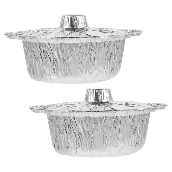 GAXIRE Round Tin Camping Cooking Pot Silver Aluminum Foil 2Pcs