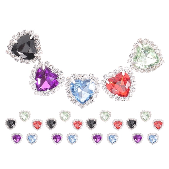 GAXIRE 30Pcs Crystal Rhinestone Heart Buttons Flatback Sewing Gems for Clothes and Accessories