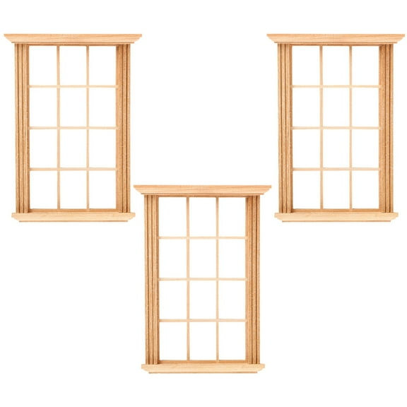 GAXIRE Miniature Dollhouse Window Frame Set, Light Brown Wood, 3-Piece Decorative Accessories for Dollhouse