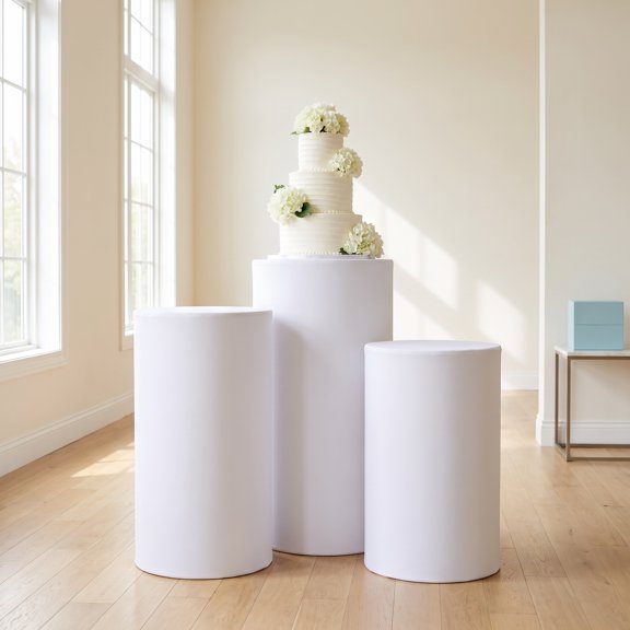 GAXIRE 3Pcs White Circular Display Pillar Sleeves Elastic Sheath for Round Cake Columns