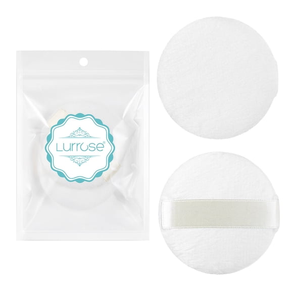 GAXIRE 3-Pack White Plush Powder Sponges with Satin Band for Smooth Even Dusting and Foundation Application