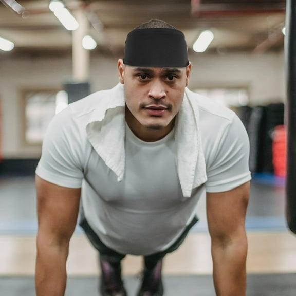 GAXIRE Men's Black Fashion Headbands 3-Pack Comfortable Stretchy Sports Hairbands for Workout and Daily Wear