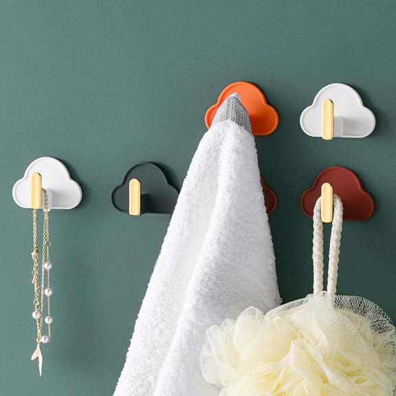 GAXIRE 4Pcs Nail Free Adhesive Clothes Hooks Cloud Shape Plastic Hanging Hooks for Home Use