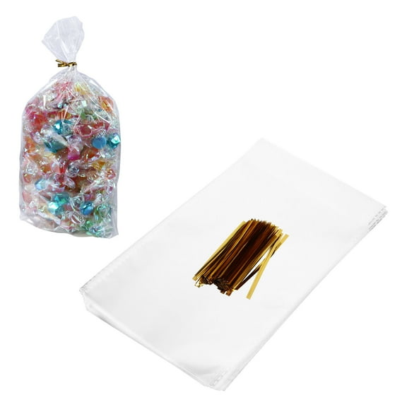 GAXIRE 400pcs Flat Cellophane Treat Bags with Block Bottom for Cookie Storage and Packaging Supplies