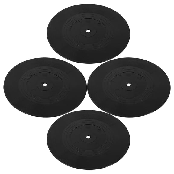 GAXIRE 4Pcs Black Vinyl Record Coasters Non Slip Cup Pads for Home and Table Use