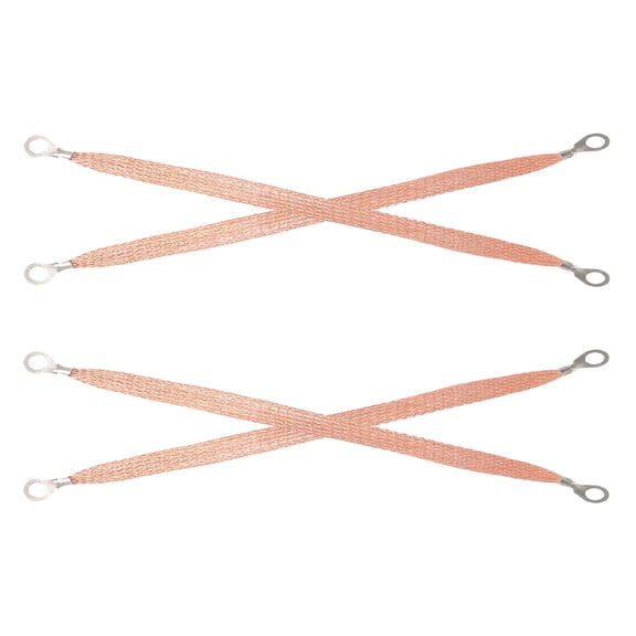 GAXIRE 4Pcs Braided Copper Ground Strap Set with Connectors Brown for Vehicle Engine Grounding Use