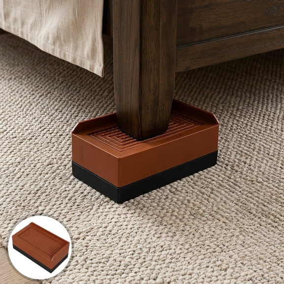 GAXIRE 4Pcs Brown Bed Risers Heavy Duty Furniture Elevators for Stable Leveling on Wood Tile