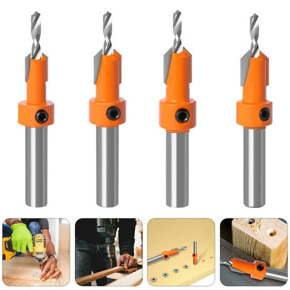 GAXIRE 4-Piece Carpentry Drill Bit Set with Orange Countersink Punch Bits for Woodworking, Engraving, Trimming, and Projects