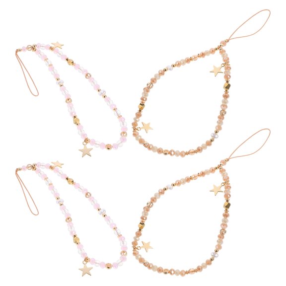 GAXIRE 4Pcs Fashionable Star Charm Beaded Phone Strap Wrist Loop Decorative Mobile Chain