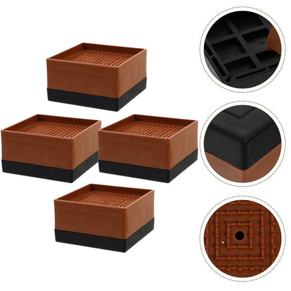 GAXIRE 4-Pack Heavy Duty Furniture Risers Brown Plastic with Soft Rubber Anti- Pads for Adjustable Furniture Legs