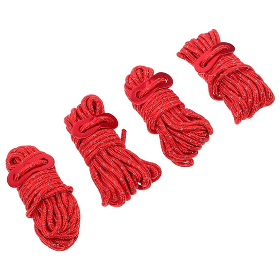 GAXIRE 4-Piece Red Camping Rope Set with Reflective Strips for Securing Tents, Gear, and Outdoor Equipment