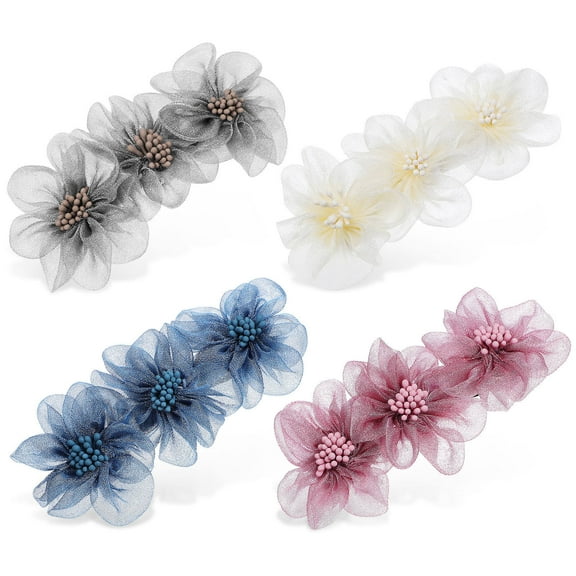 GAXIRE 4Pcs Navy Blue Flower Hair Barrettes For Women Timeless Design