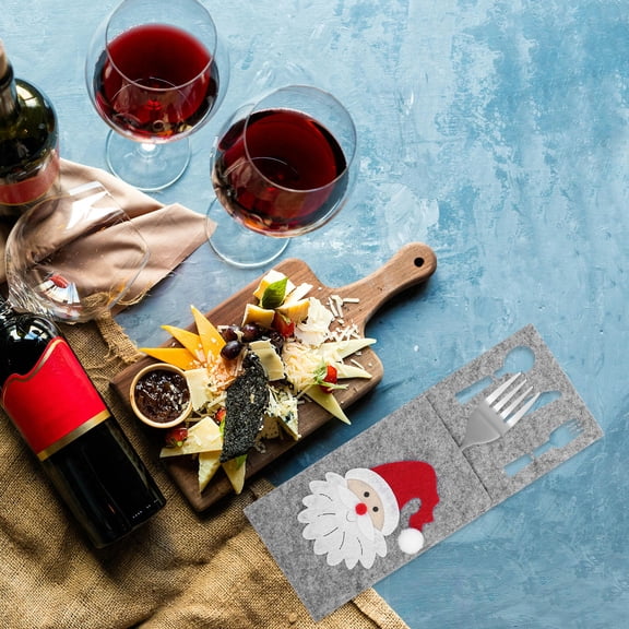 GAXIRE Silverware Sleeves Tableware Covers Grey Cloth 4Pcs