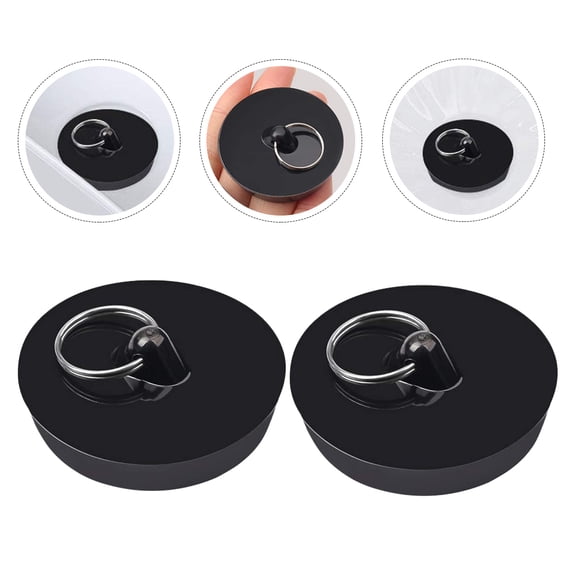 GAXIRE 4Pcs Black Sink Cover Tool Drain Plug with Rubber Bottom