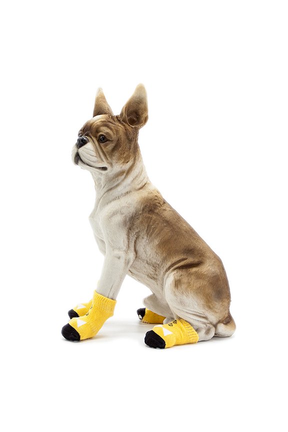 4Pcs Yellow Dog Socks Skin Friendly Stretchy Non Slip Pet Cotton Socks for Paw Protection