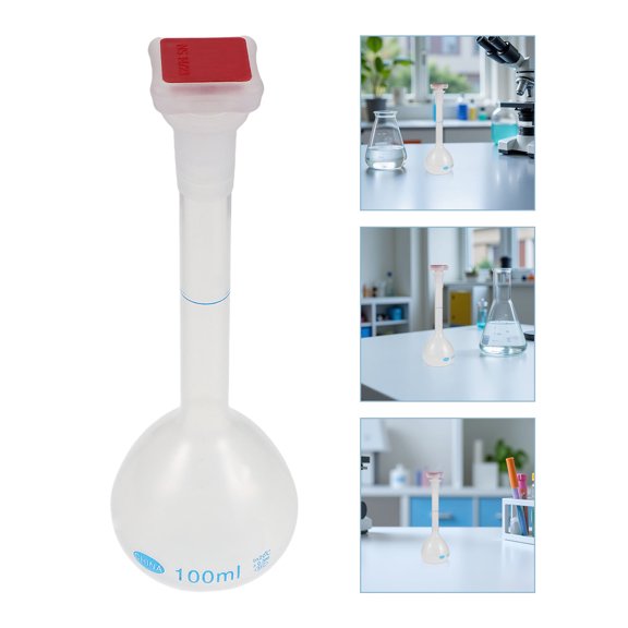 GAXIRE 4pcs Lab Volumetric Flask: 100ml Clear Graduated Measuring Flask - Narrow Neck Single Mark Vessel - Replacement Stopper Tool for School Science Lab