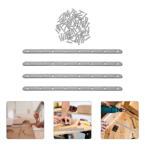 GAXIRE Stainless Steel Flat Brace Bracket 4 Pieces for Construction Support and Projects Hardware