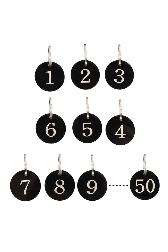 50Pcs Number Tag Rings Acrylic Round Number Tags Hollowed Key Tag for Hotel Mall