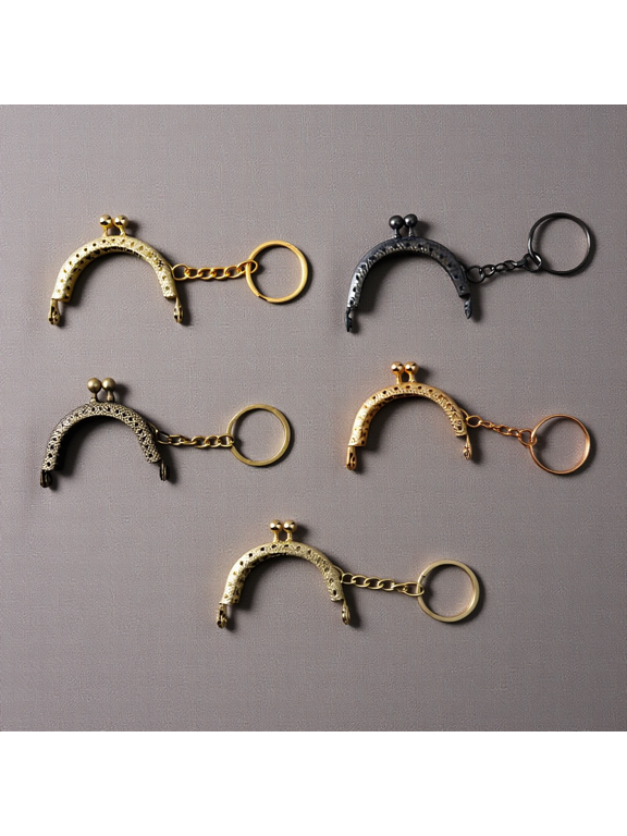 5Pcs Clutch Frame Metal Purse Making Accessories with Hanging Key Ring for Coin Bags