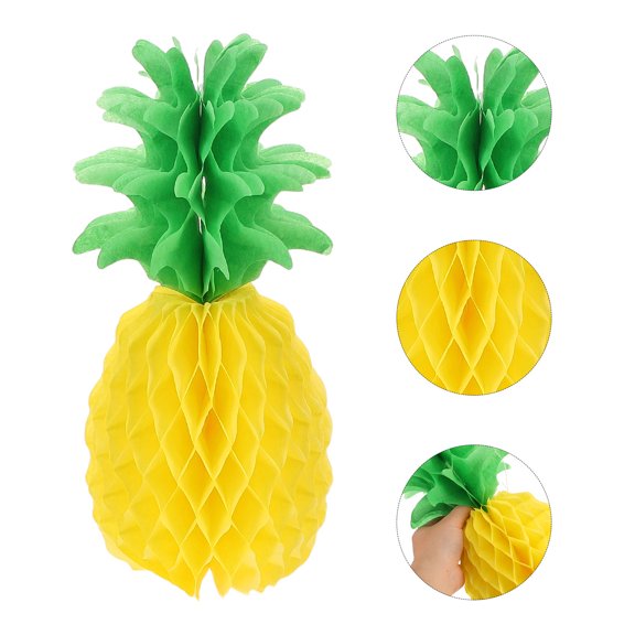 GAXIRE 5Pcs Foldable Pineapple Honeycomb Paper Centerpieces Yellow Tropical Party Decor