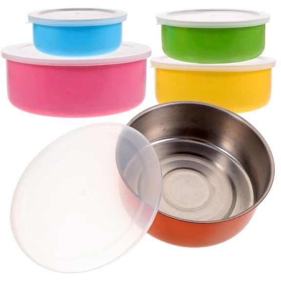 GAXIRE 5-Piece Stackable Round Salad Bowls with Lids for Kitchen, Cafeterias, Food Storage, and Meal Prep