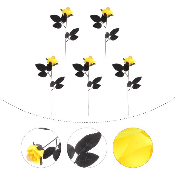 GAXIRE 5Pcs Simulated Roses Yellow Faux Rose Ornament with Unique Copper Coin Design for Decor