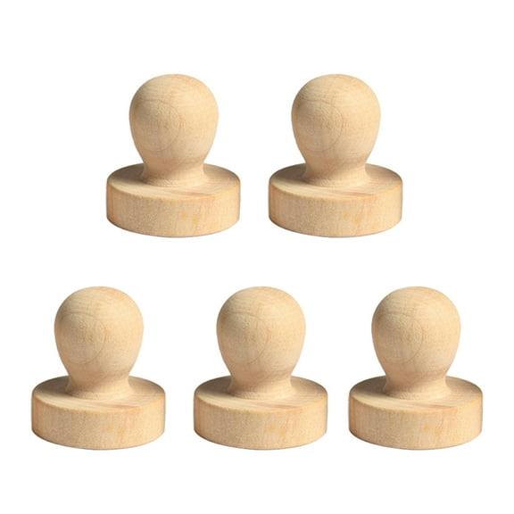 GAXIRE 5Pcs Stamp for Crafting Round Handle Beige Wood Plastic Custom Engraving