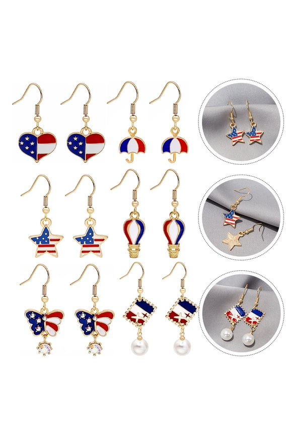 6 Pairs Women's Costume Jewelry Set, Alloy Earrings for Independence Day Party, Assorted Colors, Face Shape Flattering