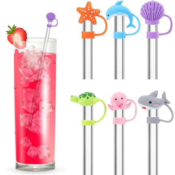 GAXIRE Straw Sleeve Animals Silicone Straw Cover Caps Assorted Color 6 Pcs