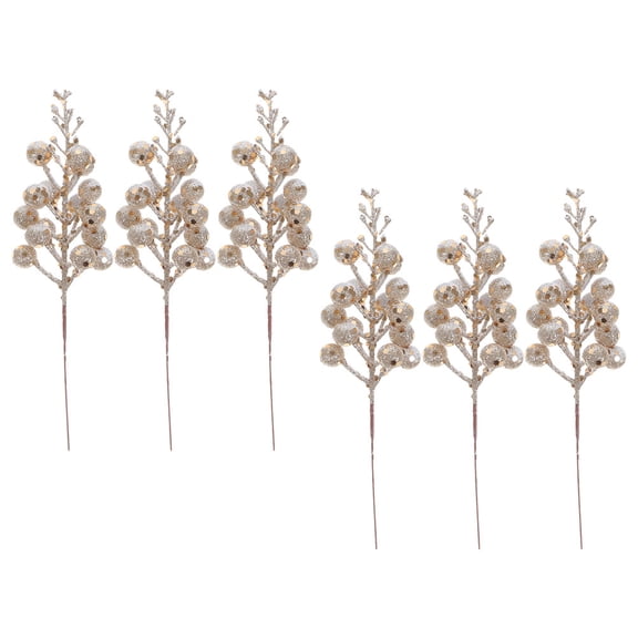 GAXIRE 6-Pack Glitter Artificial Berry Picks for Christmas Tree Decorations and Holiday Floral Arrangements