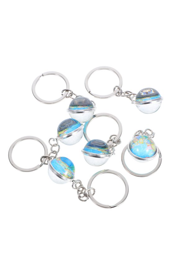 6Pcs Creative Earth Keyring with Transparent Glass Globe Pendant for Personal Style