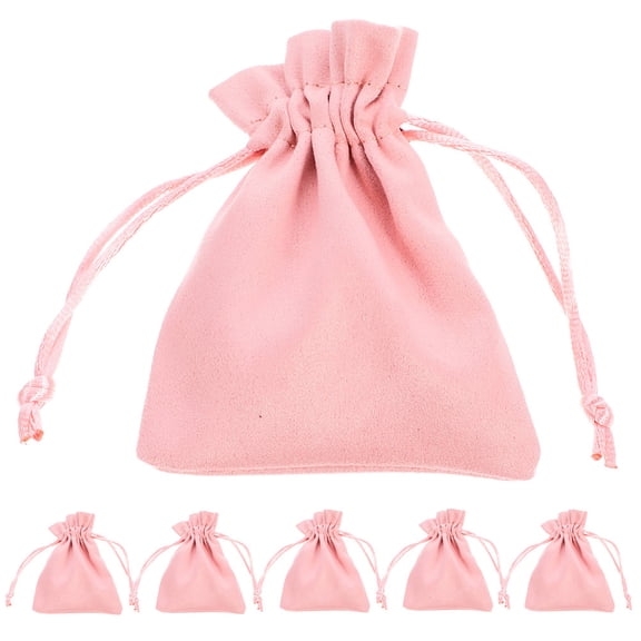 GAXIRE 6Pcs Festive Design Pink Flannel Cloth Drawstring Pouches for Valentine's Day Favor Bags Drawstring
