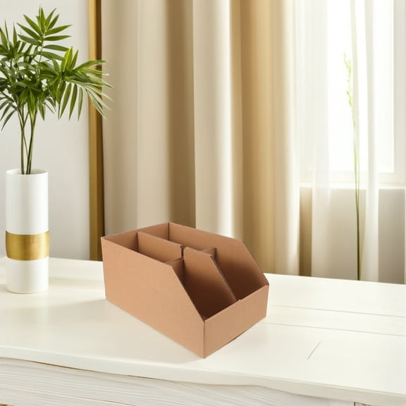 GAXIRE 6Pcs Light Brown Corrugated Storage Boxes with Dividers for Warehouse Shelving and Office Use