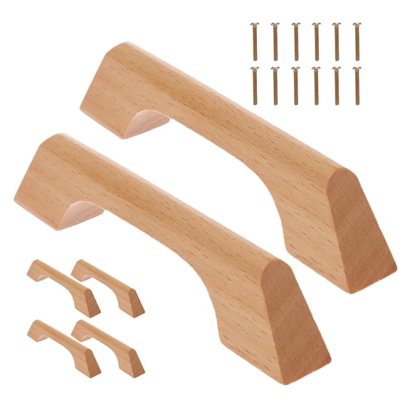 GAXIRE 6Pcs Wardrobe Handles Light Brown Beechwood Rectangular Pulls For Bedroom Furniture