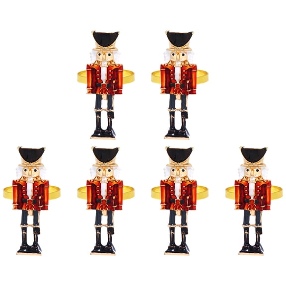 GAXIRE 6pcs Christmas Table Setting Metal Nutcracker Shaped Assorted Color Serviette Rings for Party Organizers