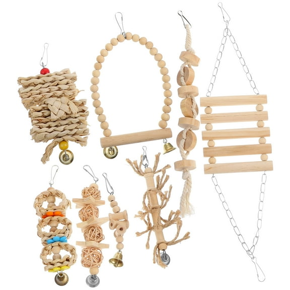 GAXIRE 8-Piece Wooden Bird Toys for Parakeets with Chewing, Foraging, and Interactive Play Features