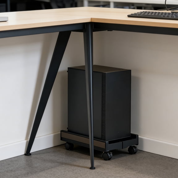 GAXIRE Adjustable Moving Computer Stand with Wheels - Ventilated PC Tower Cart for Office Home Use - Under Desk Riser CPU Holder PC Floor