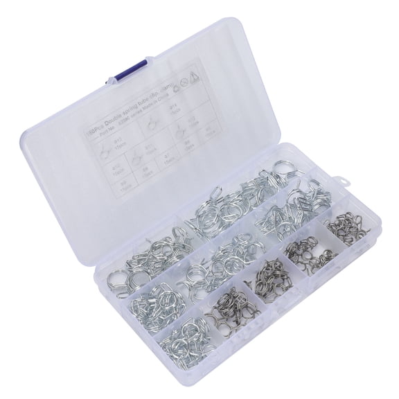 GAXIRE 150pcs Double Wire Spring Pipe Clamp Hose Tube Spring Clip Clamp Assortment Kit
