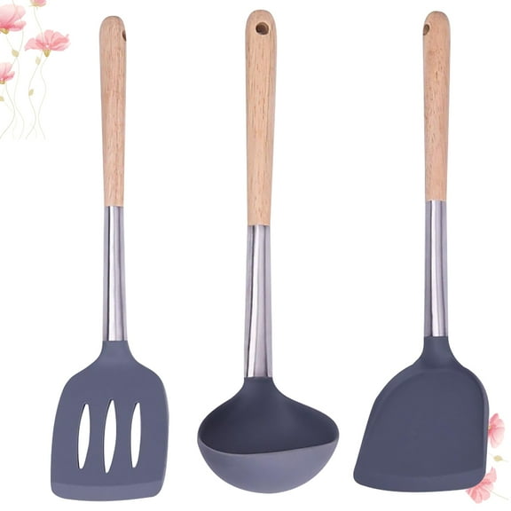 GAXIRE Alasum 3pcs Silicone Kitchen Tools Cooking Utensils Set Silver Non-stick for Home Users
