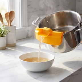 GAXIRE Yellow Kitchen Pot Edge Draining Funnel with Clip- Design for Easy Pouring and Straining